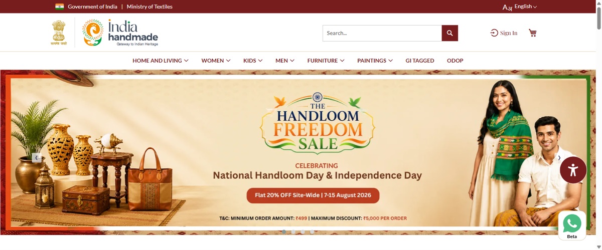 A screen from the India Handmade marketplace
