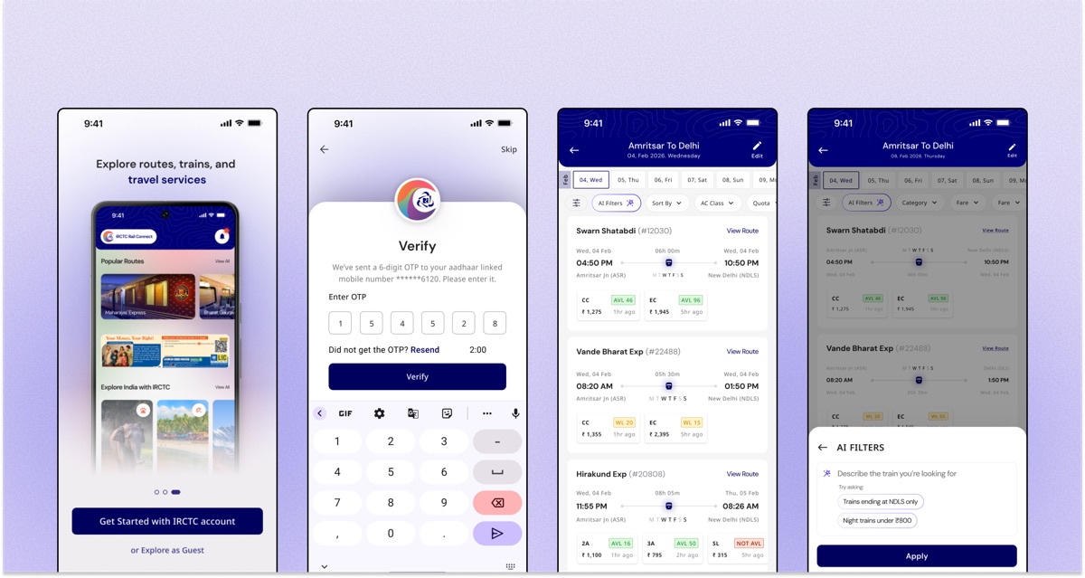 A screen from the IRCTC redesign